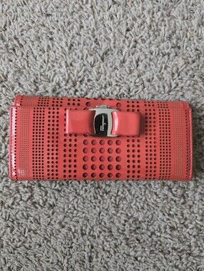 Salvatore Ferragamo Red Bow Perforated Leather Wallet-*RARE*